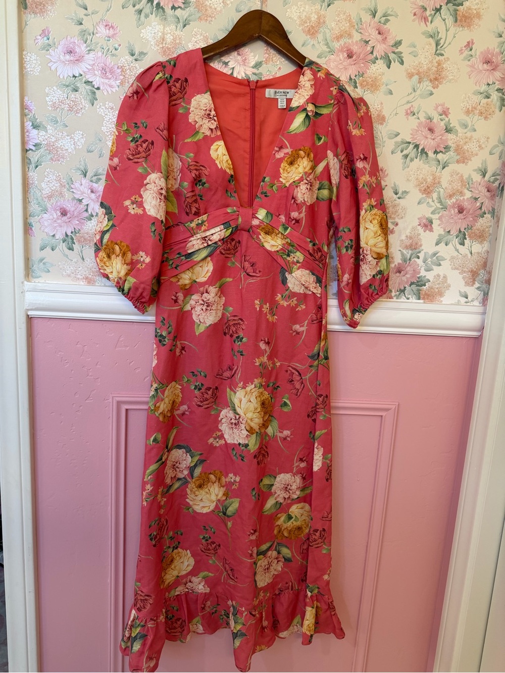 Ever New Pink Floral Maxi Dress with Puff Sleeves